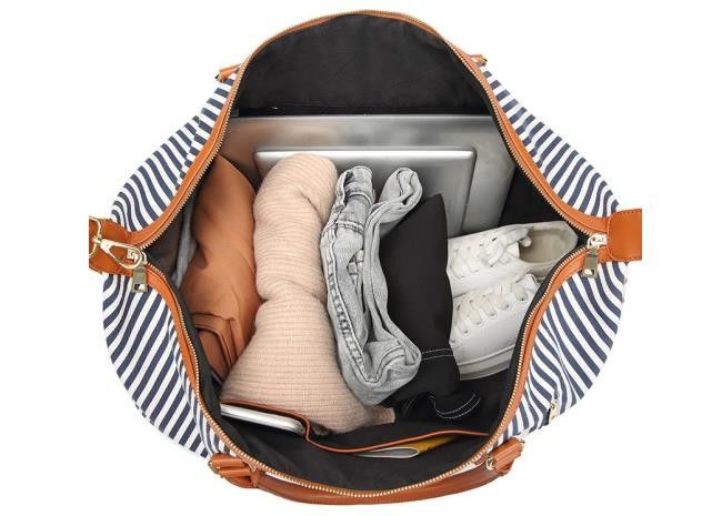 Ladies Weekend Waterproof Camping Bag Antiwear Canvas With PU Leather Strap