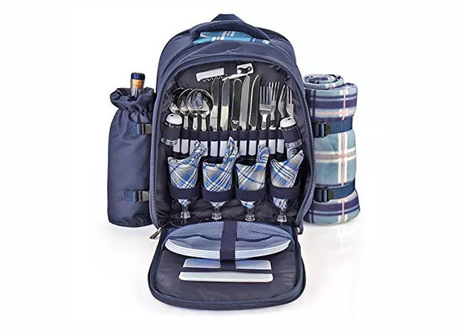 ISO9001 Polyester Camping Storage Bag , Waterproof Picnic Basket Set Backpack